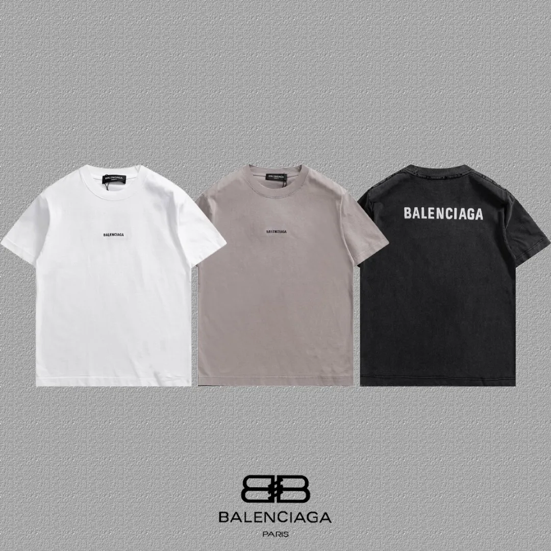 P100✨🔥 [balenciaga] 2026FW short-sleeved T-shirt Premium 26s double yarn 300g fabric embroidery process wash water spray Ma Jiu distressed color: wash water black wash water white wash water Khaki Size: S M L XL 2XL